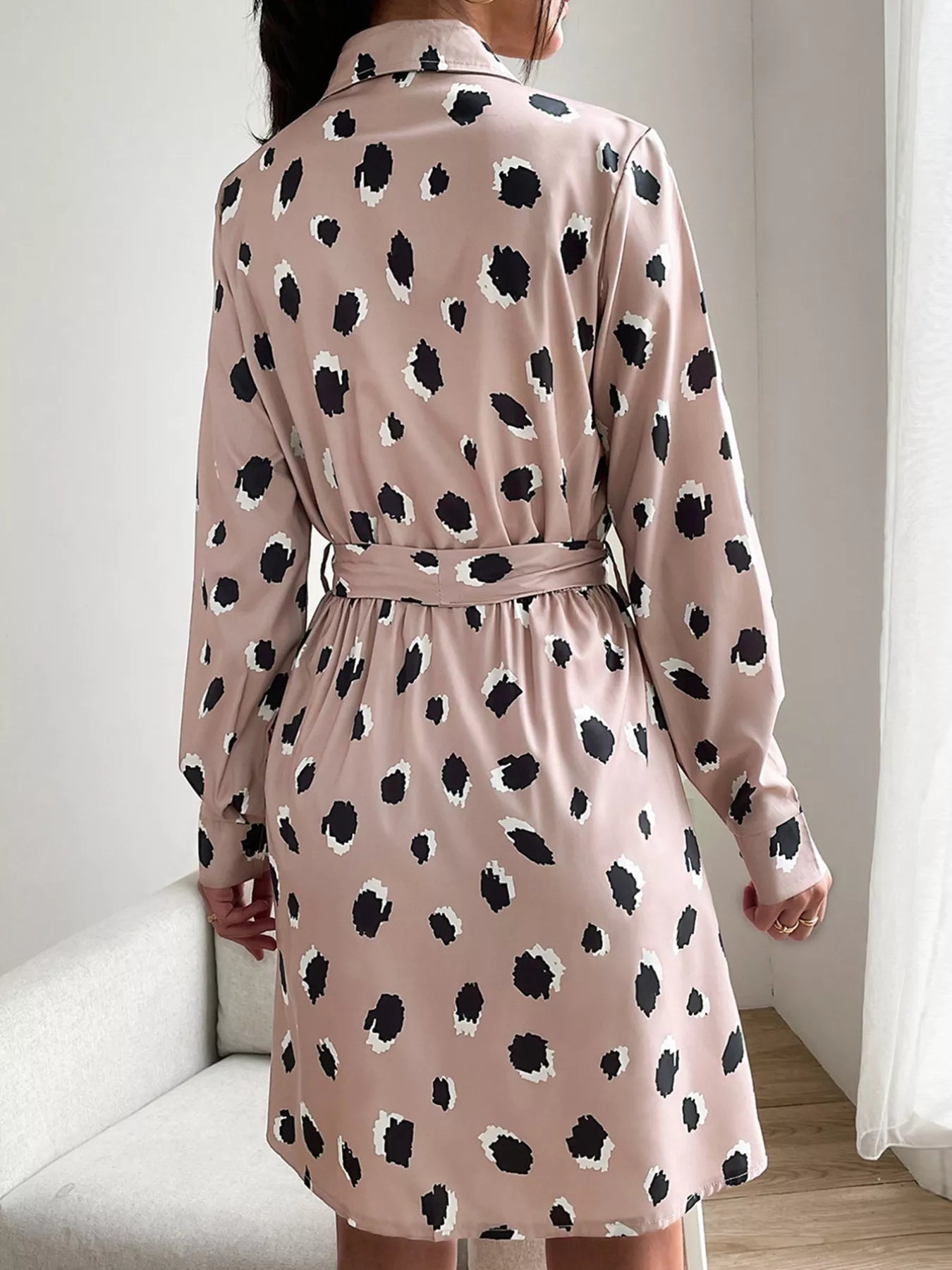 Printed Long Sleeve Mini Shirt Dress - Knack'd Up