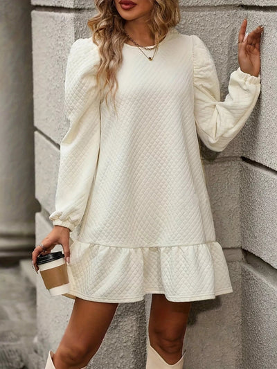 Puff Sleeve Ruffle Hem Mini Dress - Knack'd Up