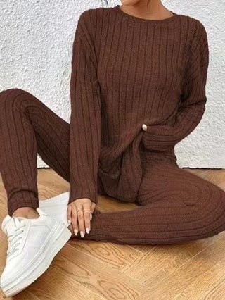 Ribbed Knit Lounge Set – Cozy Fall Essential in Warm Rust Brown - Knack'd Up