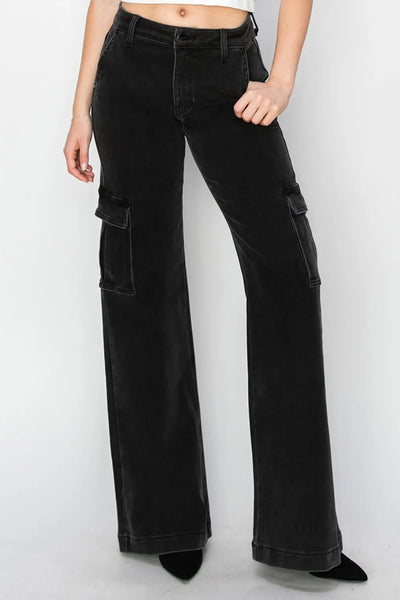 Risen Full Size High Rise Wide Leg Cargo Jeans - Knack'd Up