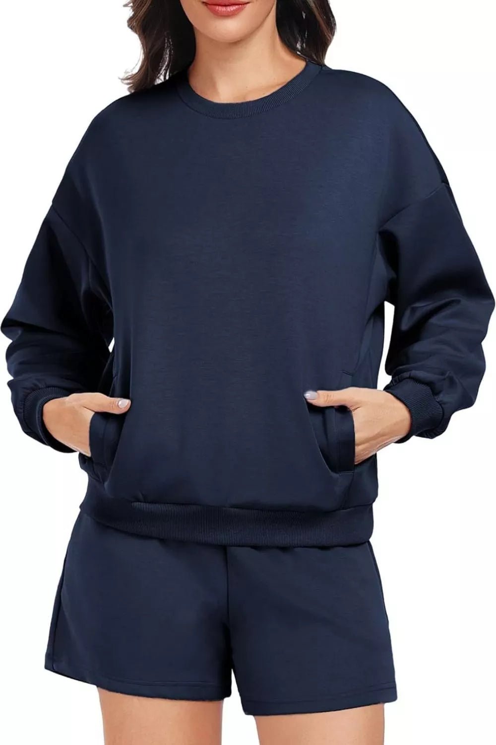 Round Neck Sweatshirt and Shorts Set - Knack'd Up