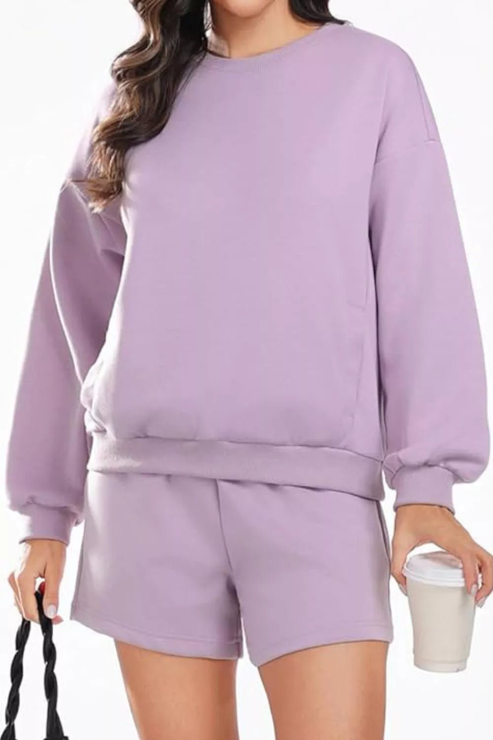 Round Neck Sweatshirt and Shorts Set - Knack'd Up
