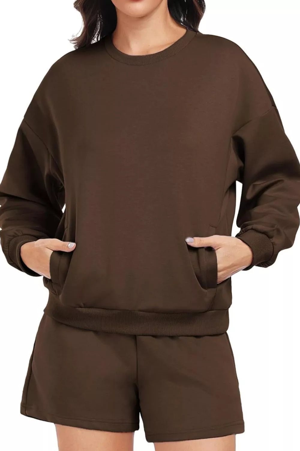 Round Neck Sweatshirt and Shorts Set - Knack'd Up