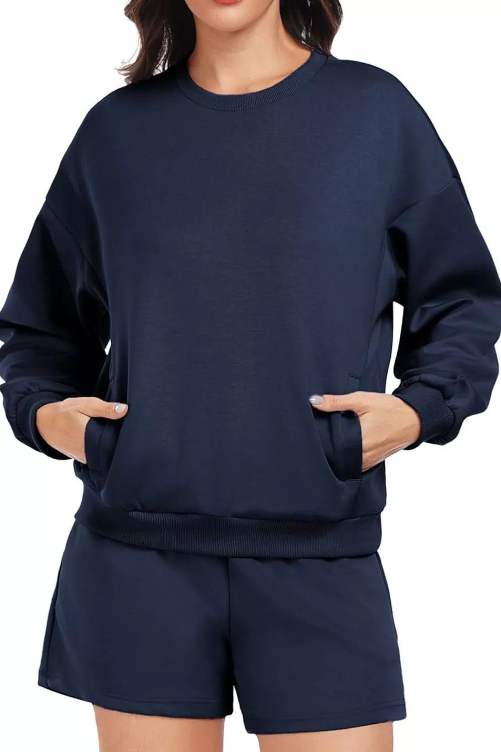 Round Neck Sweatshirt and Shorts Set - Knack'd Up