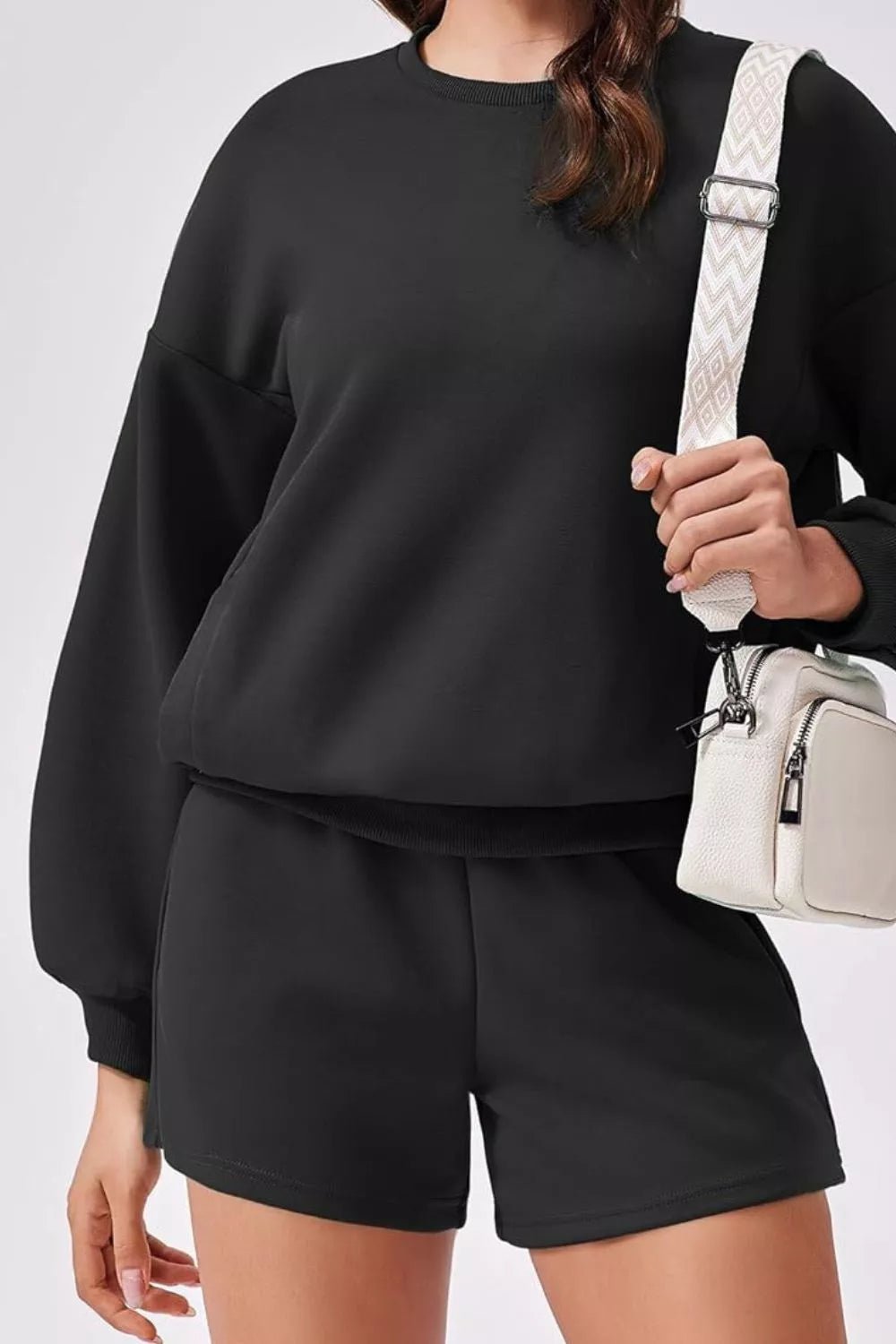 Round Neck Sweatshirt and Shorts Set - Knack'd Up