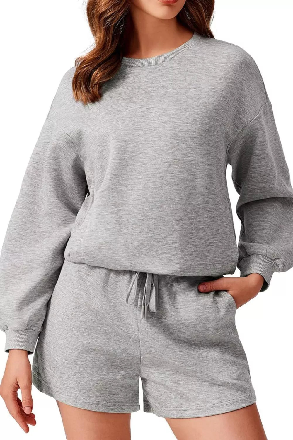 Round Neck Sweatshirt and Shorts Set - Knack'd Up