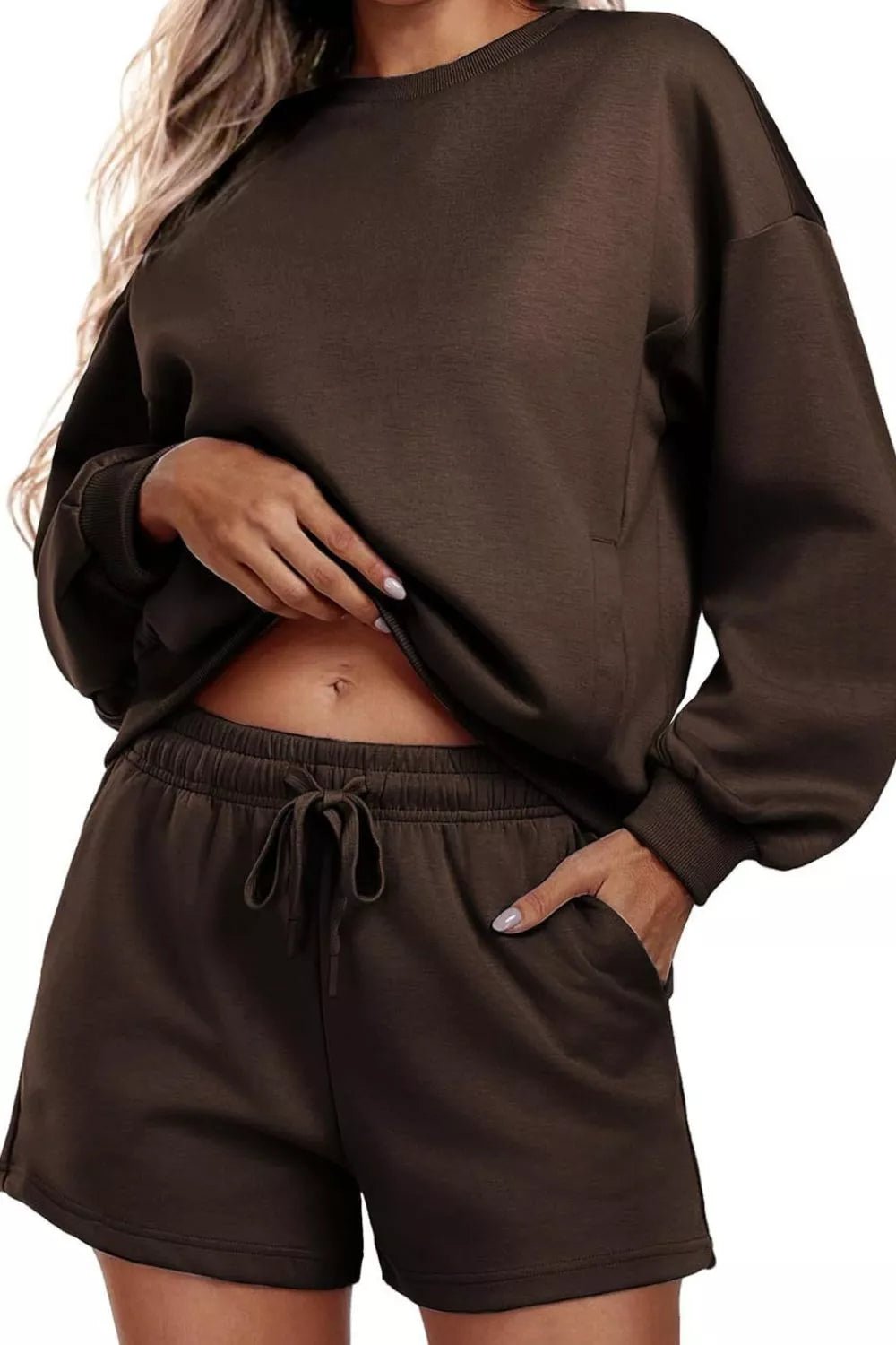 Round Neck Sweatshirt and Shorts Set - Knack'd Up