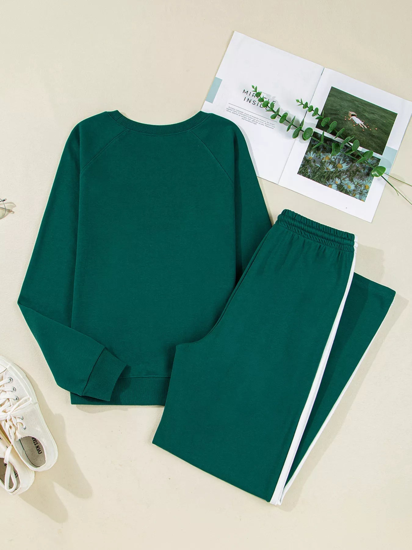 Round Neck Top and Stripe Detail Drawstring Pants Set - Knack'd Up