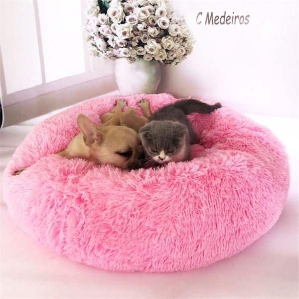 Round Plush Cat Bed – Soft Long Hairy Winter Nest Pad for Cats & Small Dogs - Knack'd Up