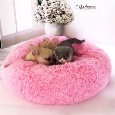 Round Plush Cat Bed – Soft Long Hairy Winter Nest Pad for Cats & Small Dogs - Knack'd Up