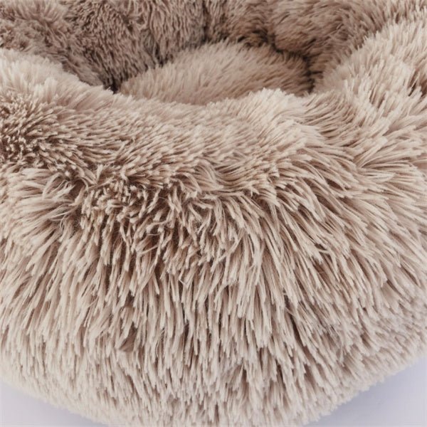 Round Plush Cat Bed – Soft Long Hairy Winter Nest Pad for Cats & Small Dogs - Knack'd Up