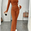 Rust Ribbed Knit Two - Piece Set – Turtleneck Crop Top & Flare Pants - Knack'd Up