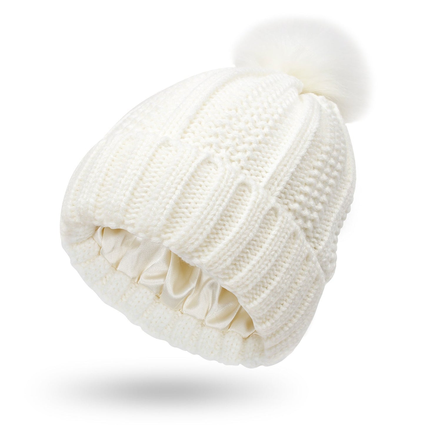 Satin - Lined Knit Pom Beanie – Frizz - Free Hair Protection Winter Hat - Knack'd Up