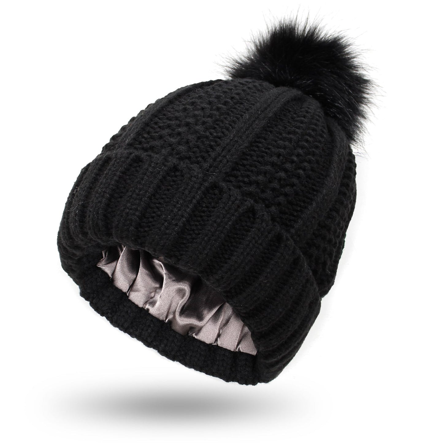 Satin - Lined Knit Pom Beanie – Frizz - Free Hair Protection Winter Hat - Knack'd Up