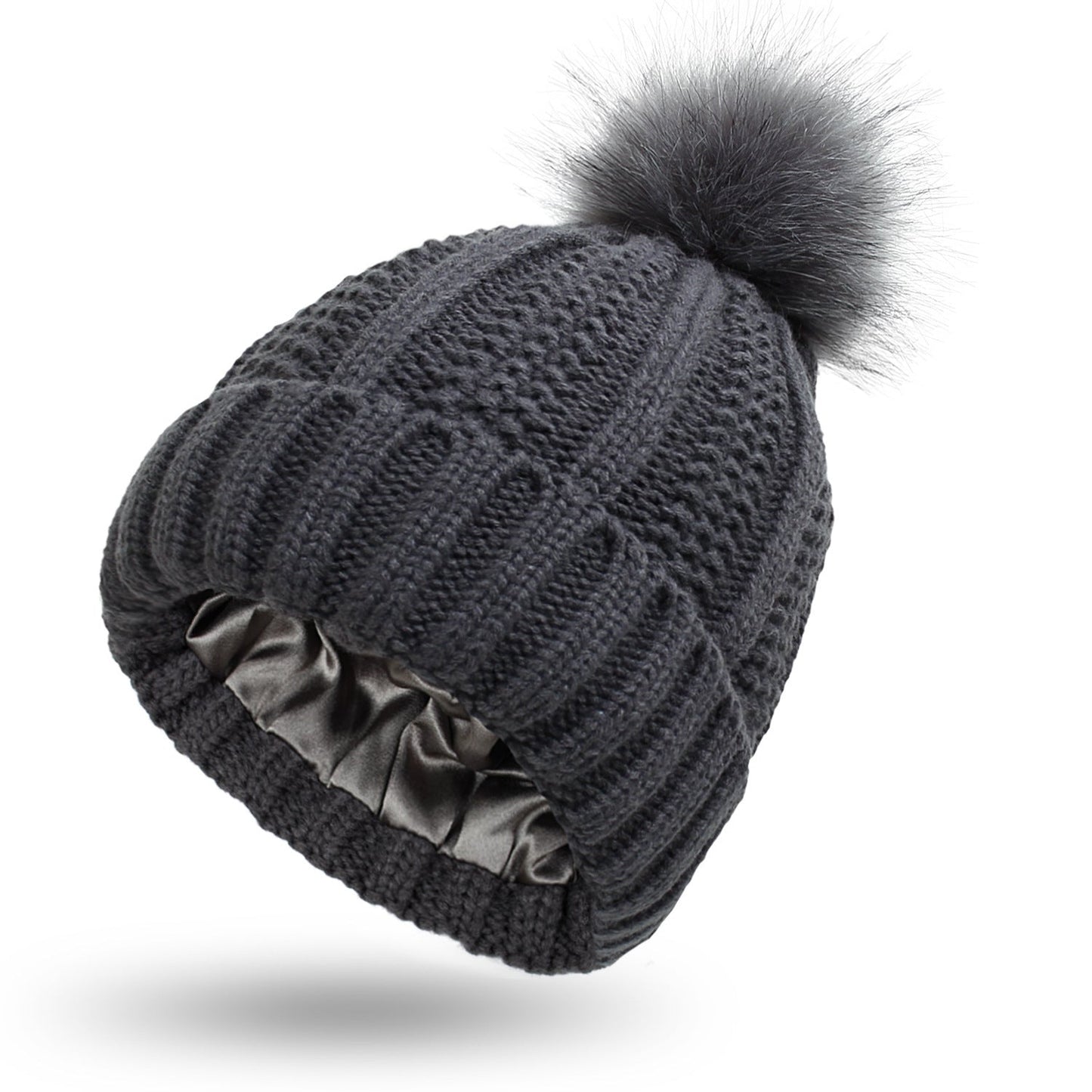 Satin - Lined Knit Pom Beanie – Frizz - Free Hair Protection Winter Hat - Knack'd Up