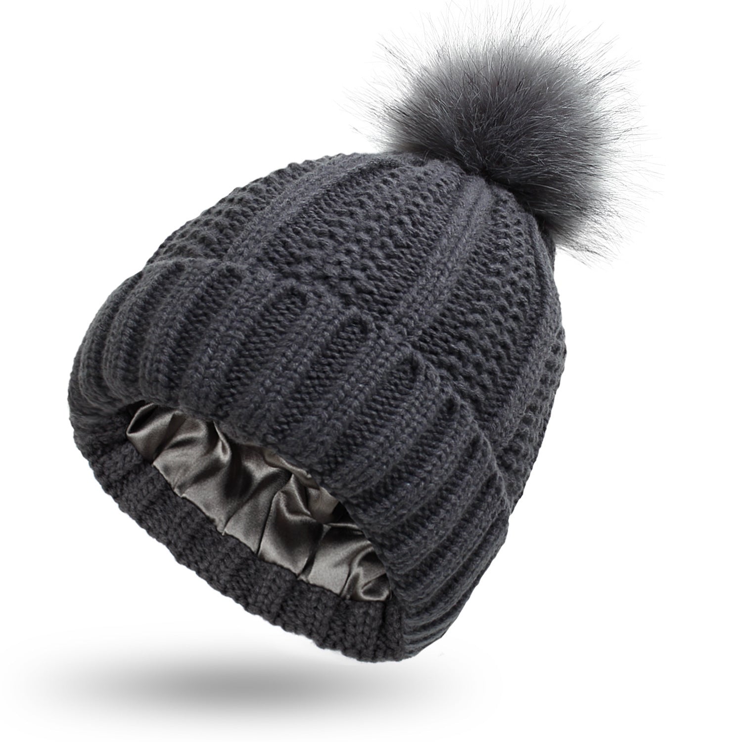 Satin - Lined Knit Pom Beanie – Frizz - Free Hair Protection Winter Hat - Knack'd Up