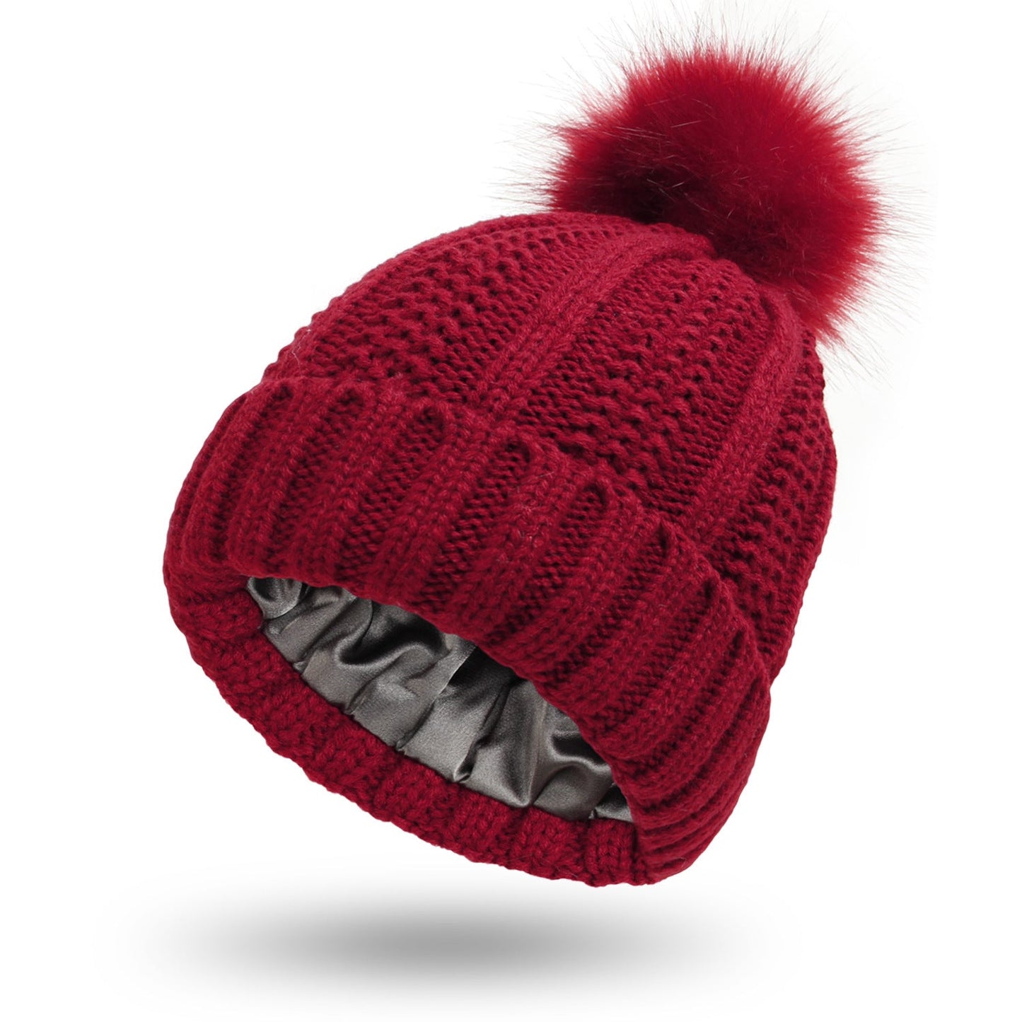 Satin - Lined Knit Pom Beanie – Frizz - Free Hair Protection Winter Hat - Knack'd Up