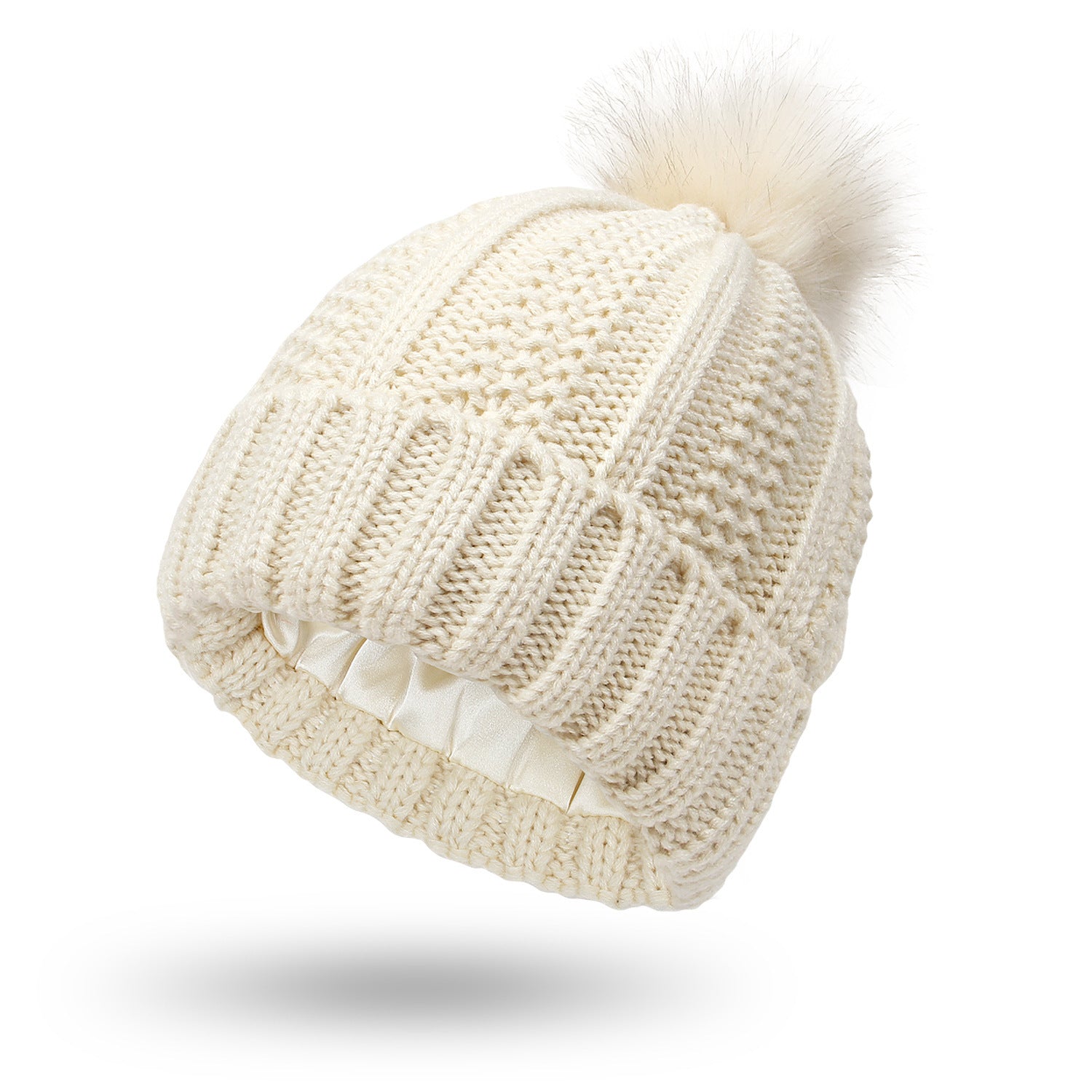 Satin - Lined Knit Pom Beanie – Frizz - Free Hair Protection Winter Hat - Knack'd Up