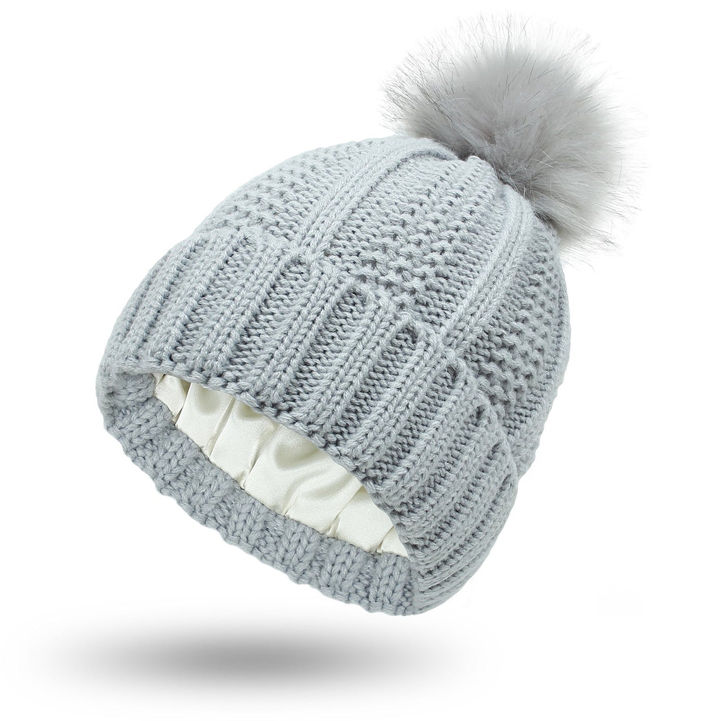 Satin - Lined Knit Pom Beanie – Frizz - Free Hair Protection Winter Hat - Knack'd Up