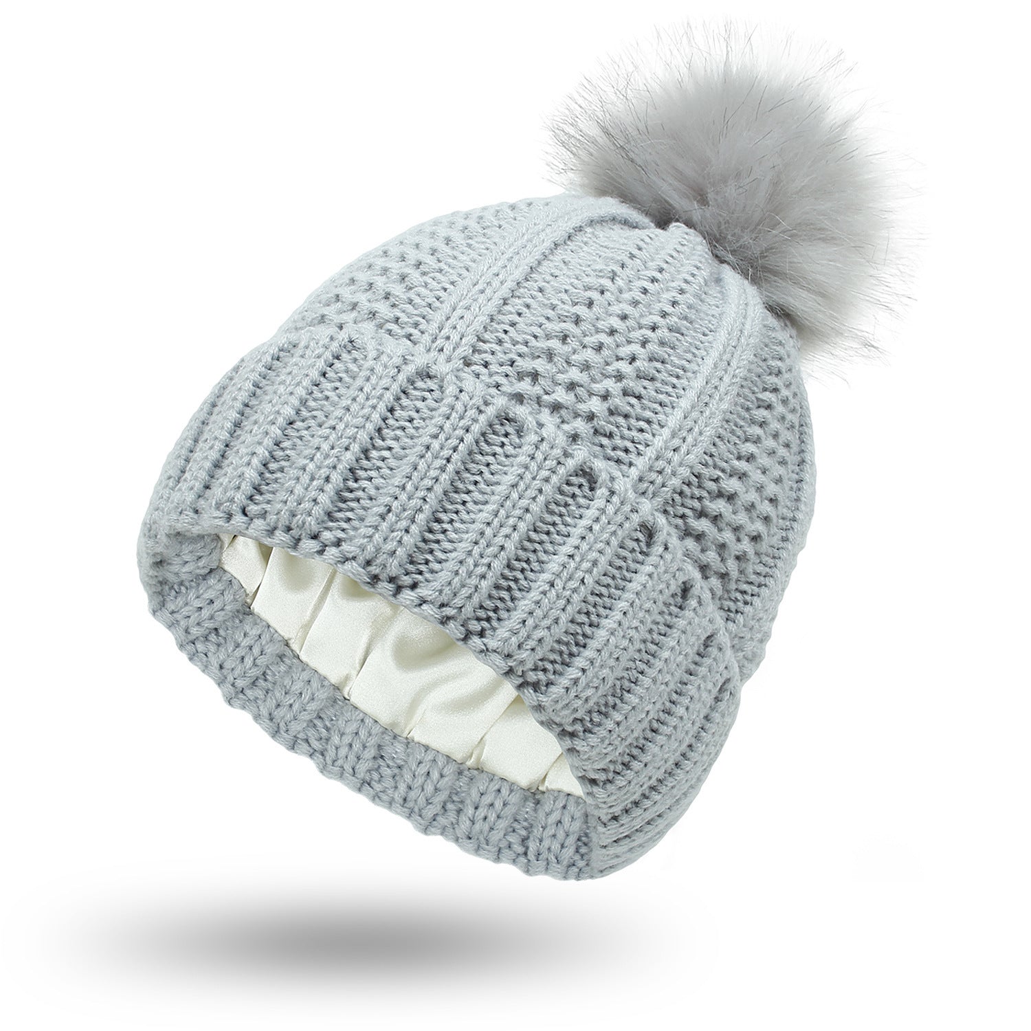 Satin - Lined Knit Pom Beanie – Frizz - Free Hair Protection Winter Hat - Knack'd Up