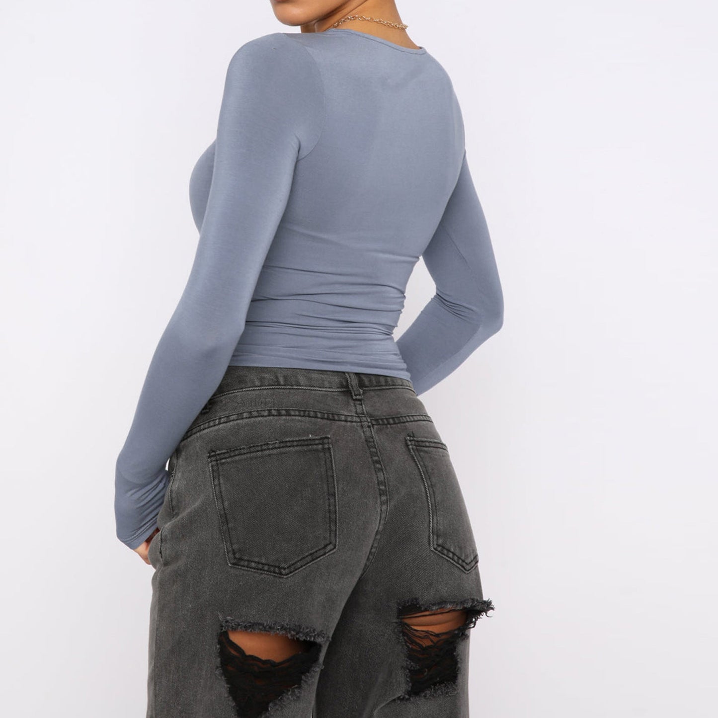 Seamless Long - Sleeve Fitted Top – Everyday Stretch Crewneck Layer - Knack'd Up