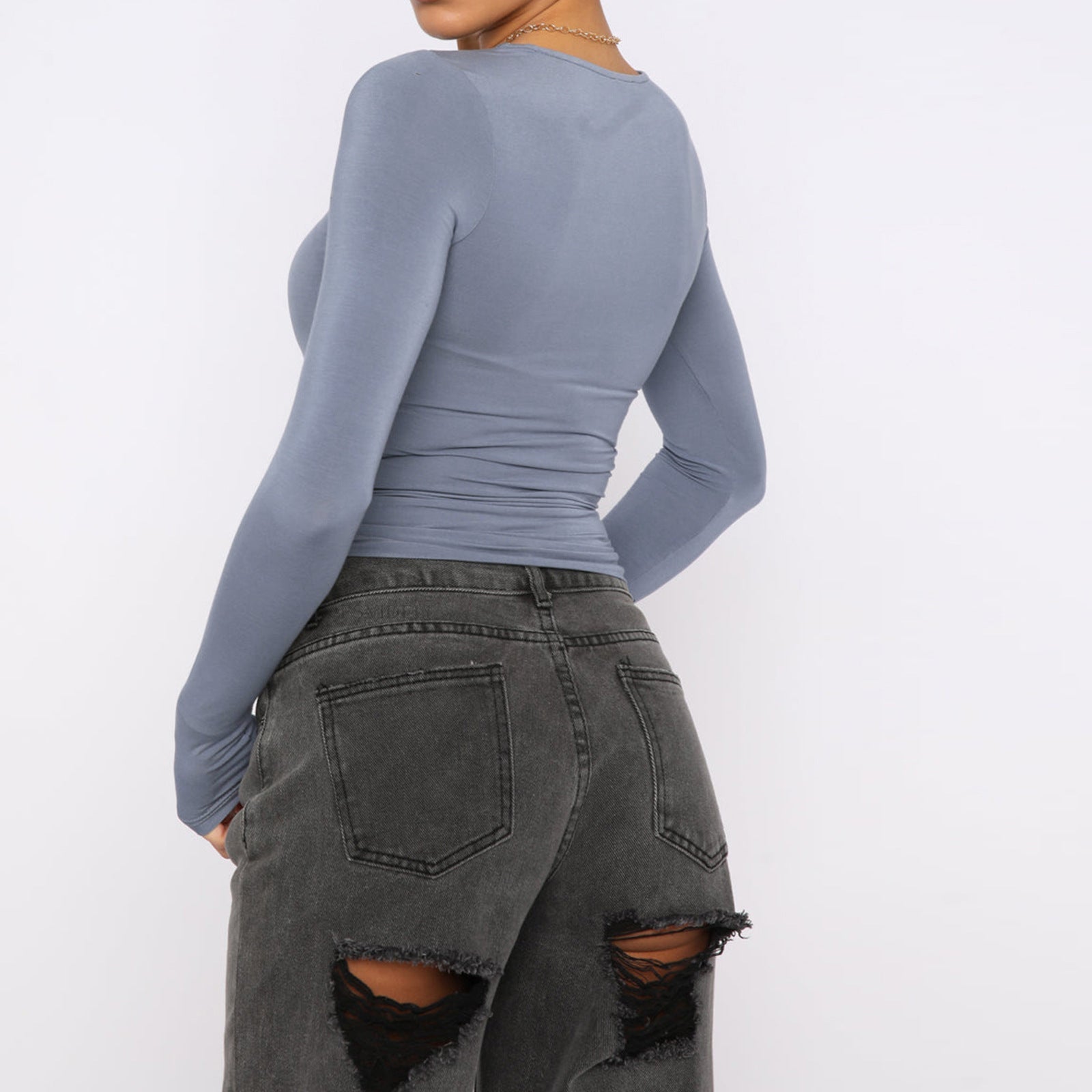 Seamless Long - Sleeve Fitted Top – Everyday Stretch Crewneck Layer - Knack'd Up