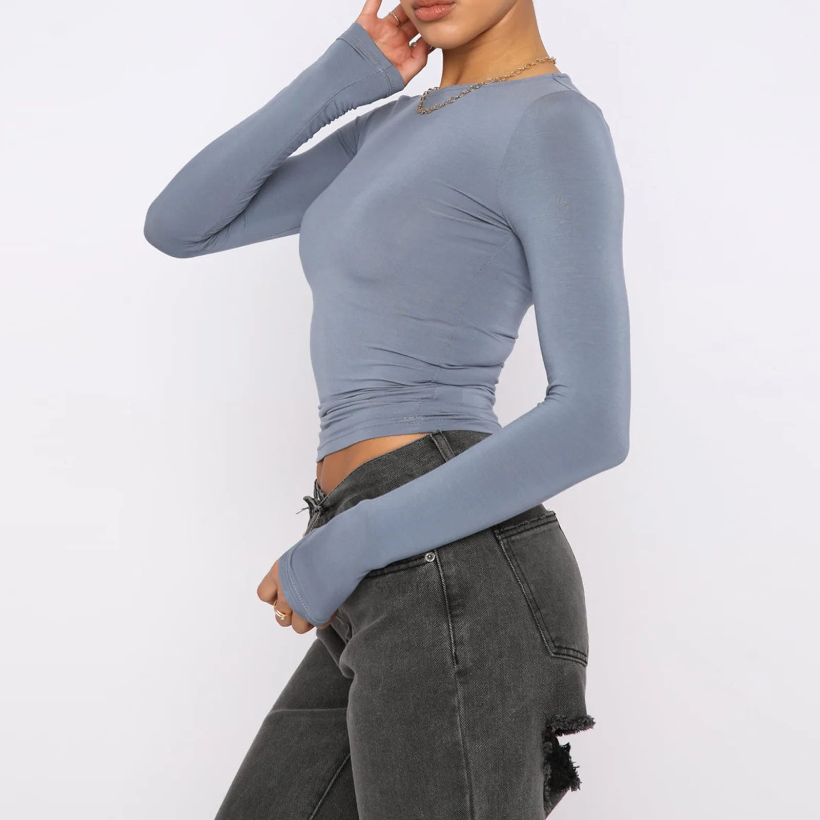 Seamless Long - Sleeve Fitted Top – Everyday Stretch Crewneck Layer - Knack'd Up