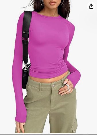 Seamless Long - Sleeve Fitted Top – Everyday Stretch Crewneck Layer - Knack'd Up