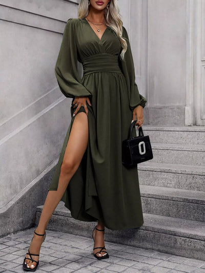 Slit Balloon Sleeve Midi Dress - Knack'd Up