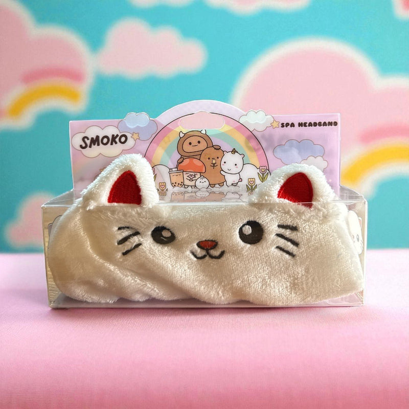 Smoko Cat Plush Spa Headband – Soft Skincare Hair Wrap for Women & Teens | Cute Self-Care Headband Gift