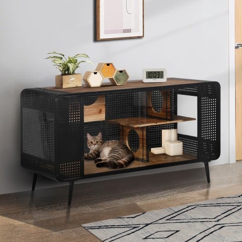 Spacious Cat House with Tempered Glass – Modern Indoor Pet Furniture for Stylish Homes - Knack'd Up