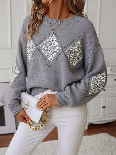 Sparkling Diamond Pattern Sweater - Knack'd Up