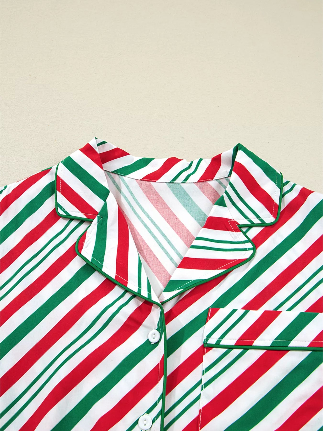 Stripe Contrast Velvet Ribbon Knot Christmas 2pcs Pajama Set - Knack'd Up