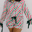 Stripe Contrast Velvet Ribbon Knot Christmas 2pcs Pajama Set - Knack'd Up
