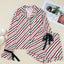 Stripe Contrast Velvet Ribbon Knot Christmas 2pcs Pajama Set - Knack'd Up