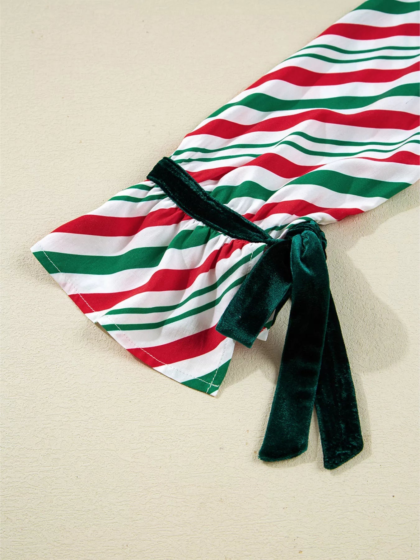 Stripe Contrast Velvet Ribbon Knot Christmas 2pcs Pajama Set - Knack'd Up