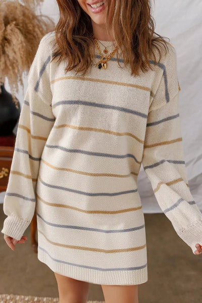 Striped Dropped Shoulder Oversized Sweater Dress - Knack'd Up