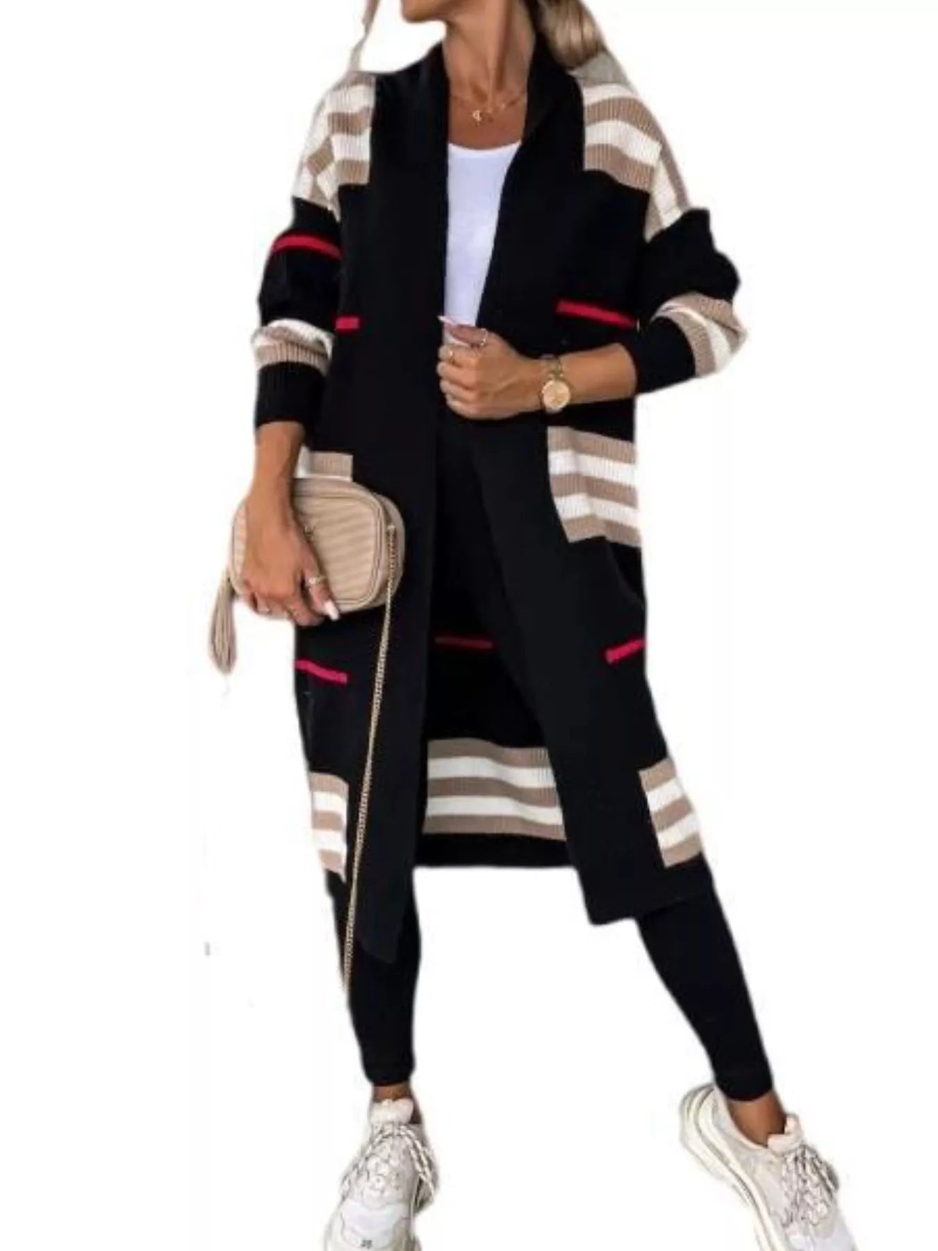 Striped Longline Open Front Cardigan - Knack'd Up
