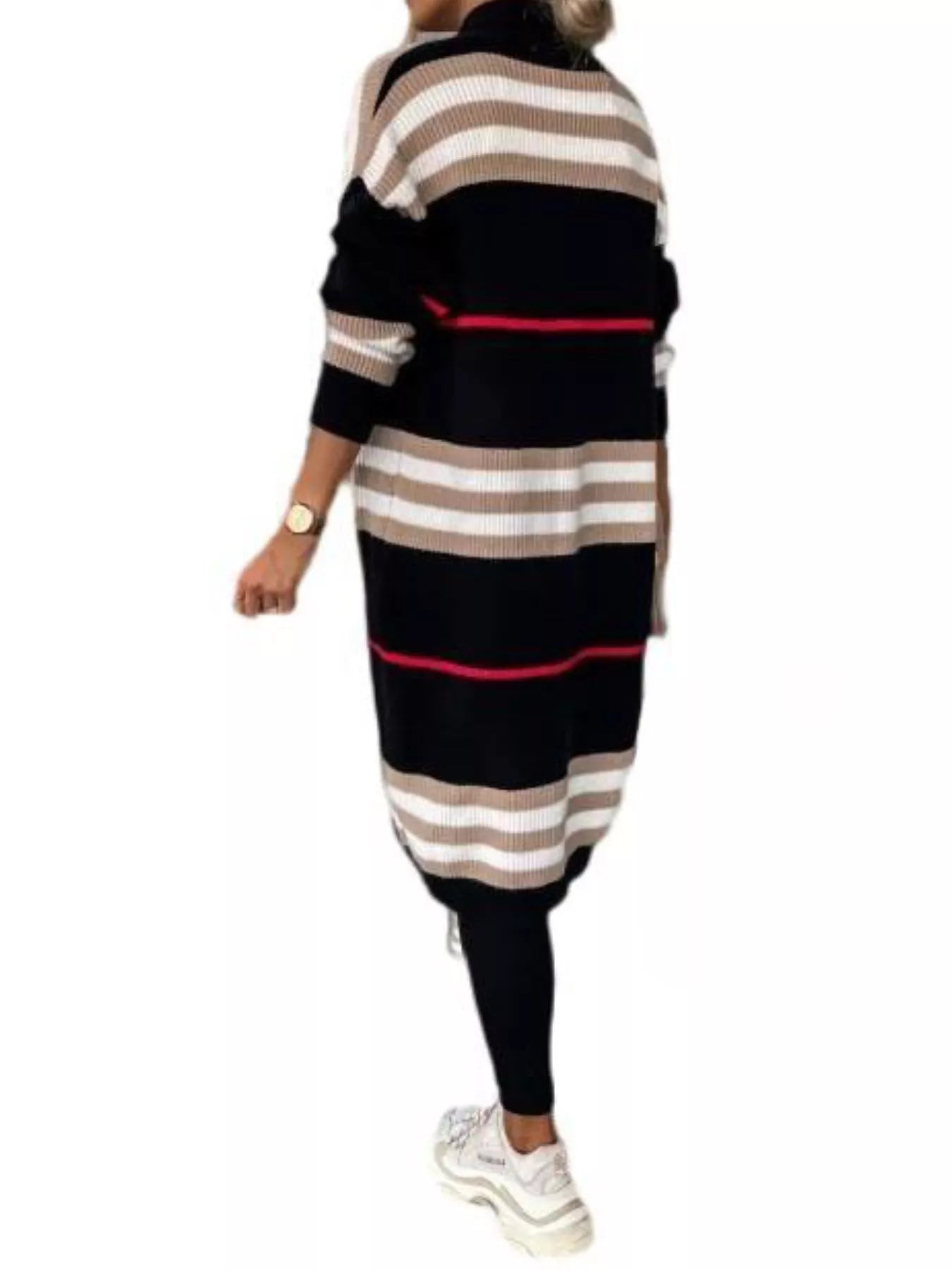 Striped Longline Open Front Cardigan - Knack'd Up