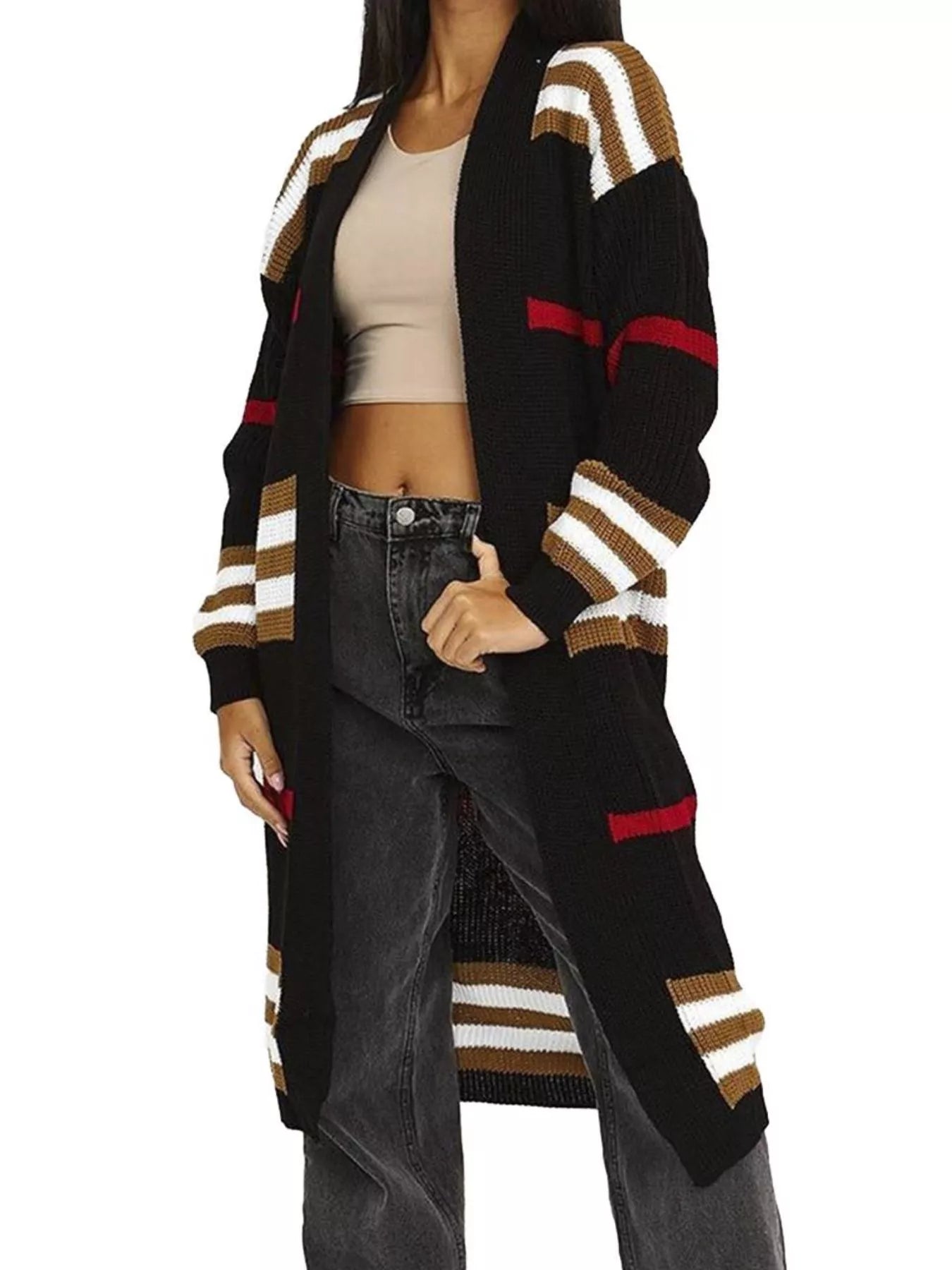 Striped Longline Open Front Cardigan - Knack'd Up