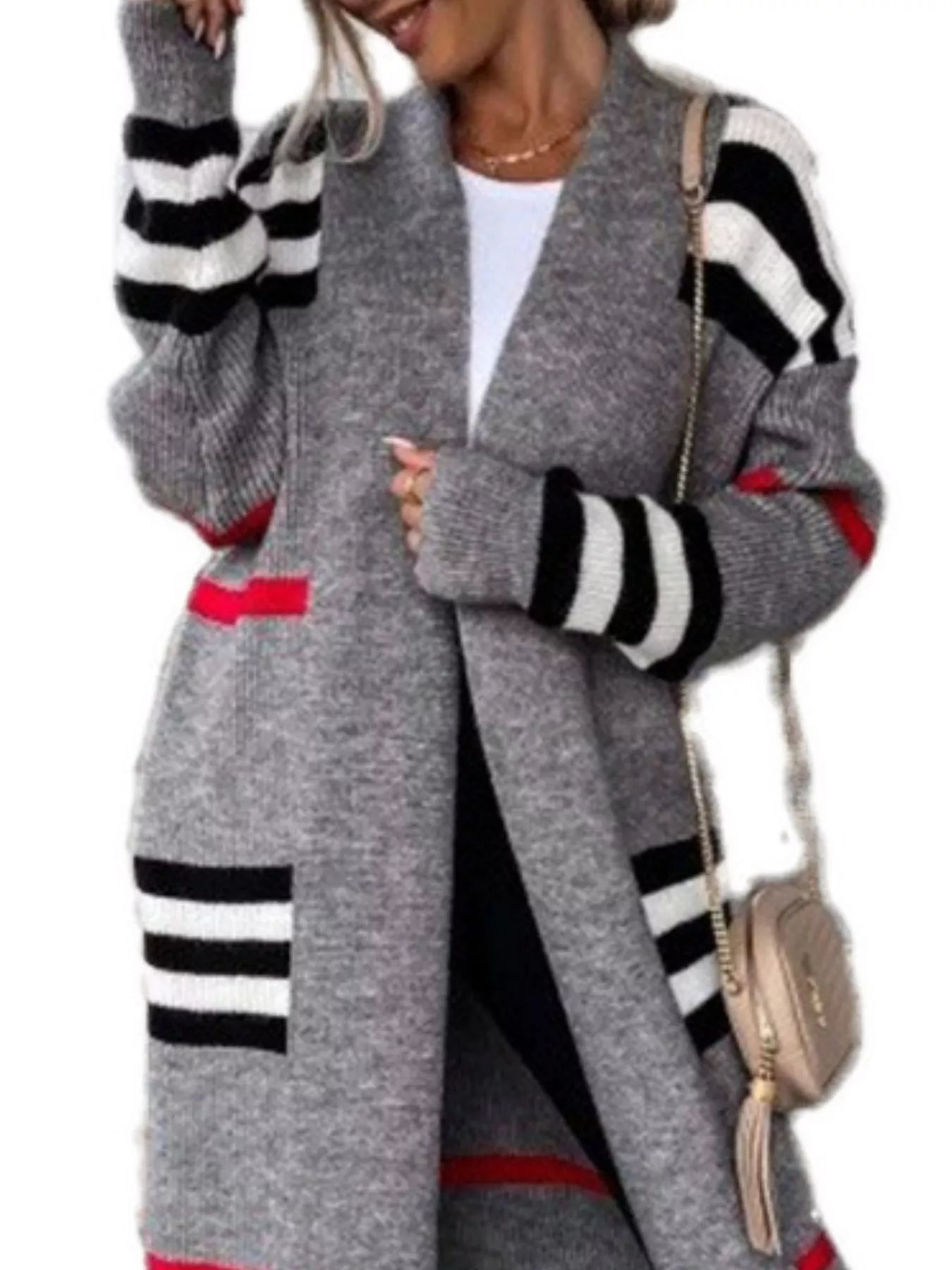 Striped Longline Open Front Cardigan - Knack'd Up