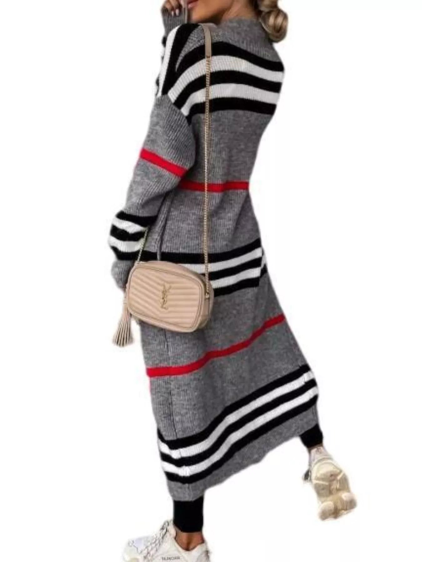 Striped Longline Open Front Cardigan - Knack'd Up