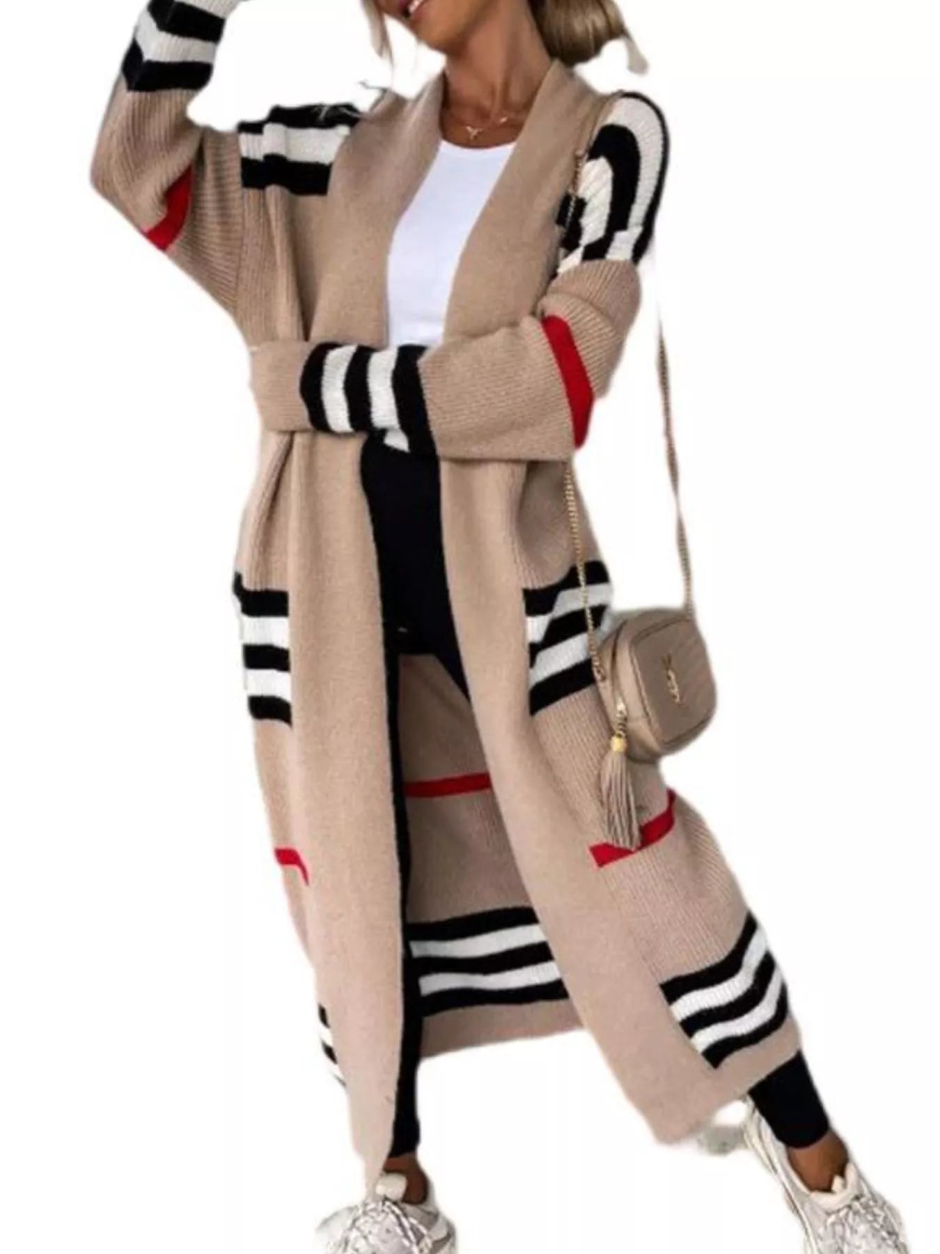 Striped Longline Open Front Cardigan - Knack'd Up