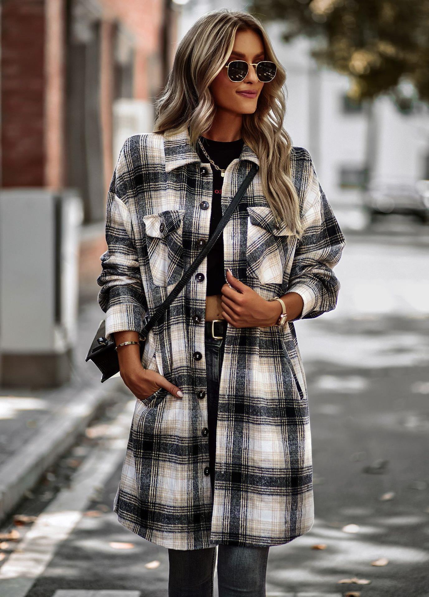 Temperament Leisure Long Plaid Tunic Cardigan Coat – Cozy Chic Fall & Winter Outerwear - Knack'd Up
