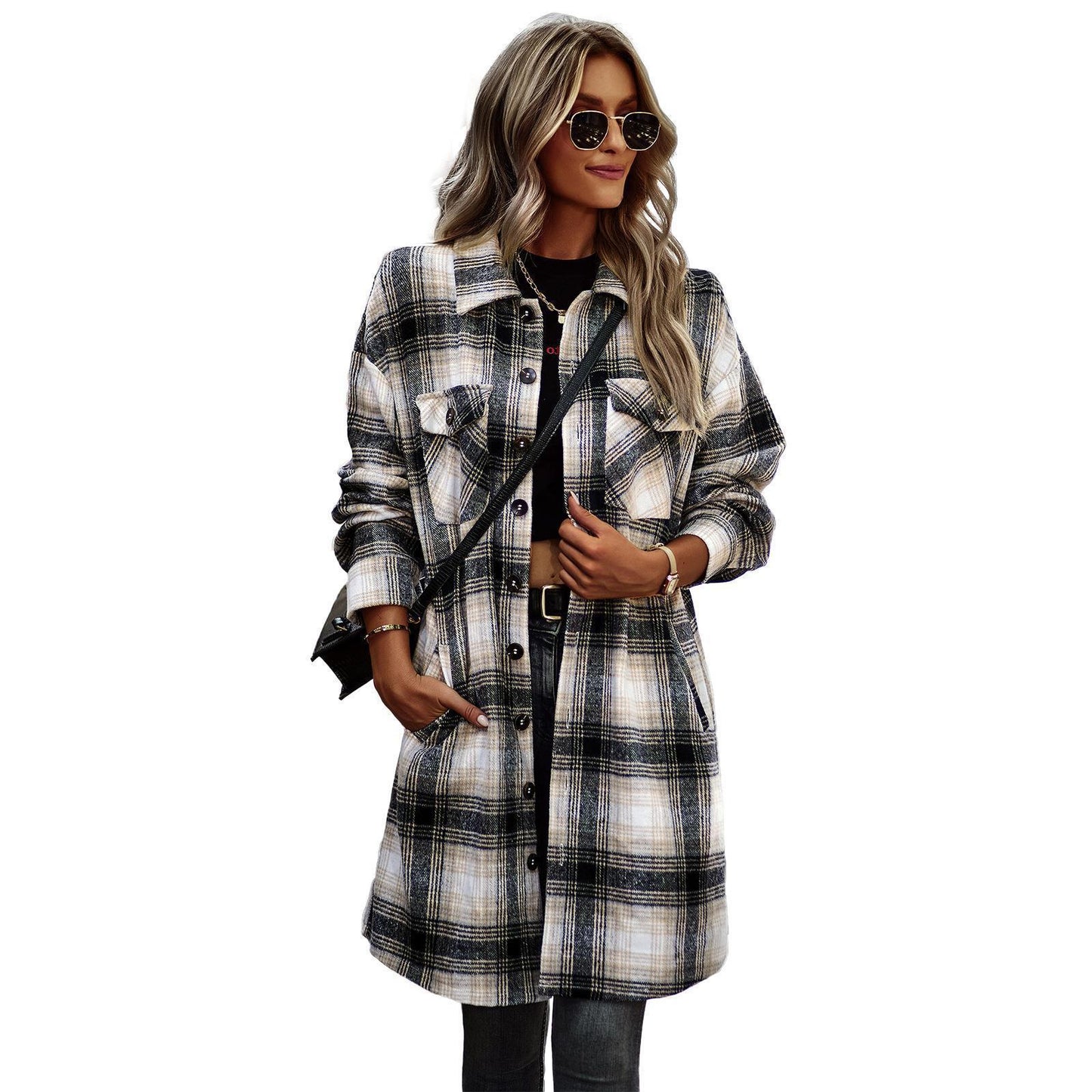 Temperament Leisure Long Plaid Tunic Cardigan Coat – Cozy Chic Fall & Winter Outerwear - Knack'd Up