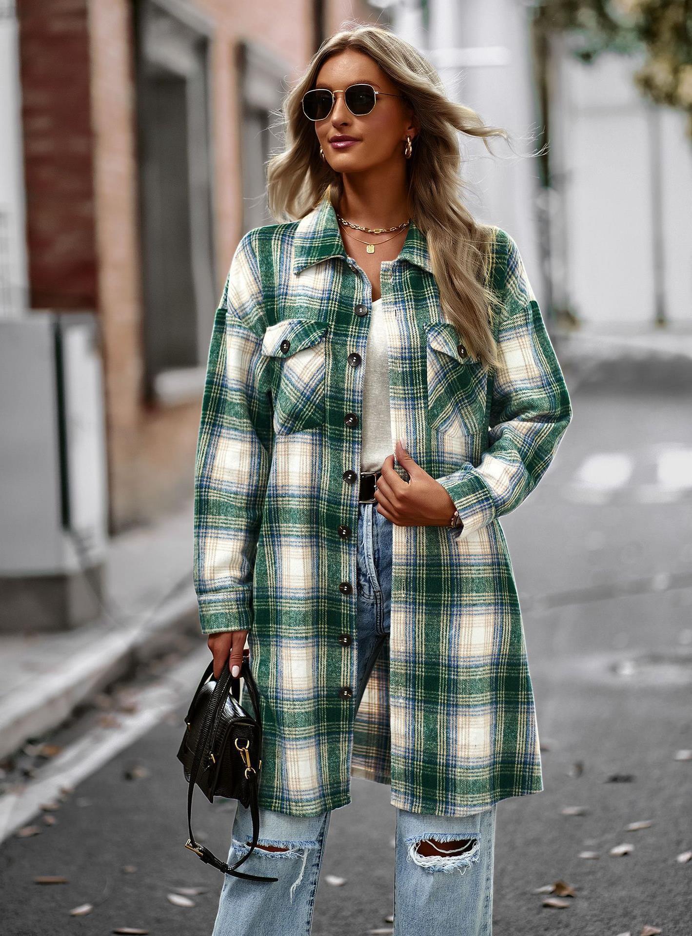 Temperament Leisure Long Plaid Tunic Cardigan Coat – Cozy Chic Fall & Winter Outerwear - Knack'd Up