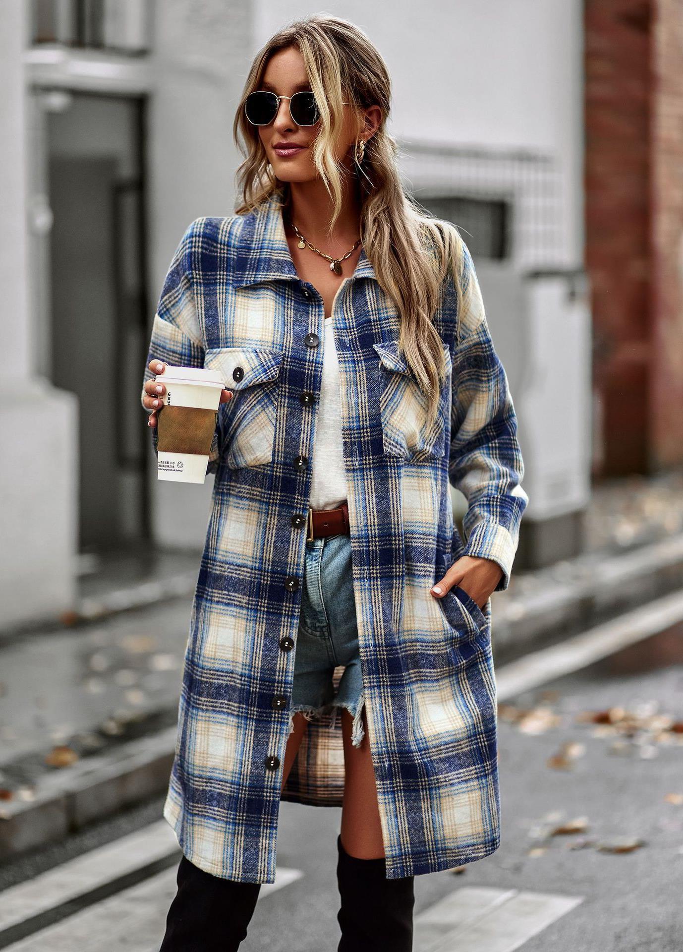Temperament Leisure Long Plaid Tunic Cardigan Coat – Cozy Chic Fall & Winter Outerwear - Knack'd Up