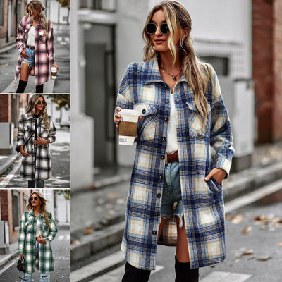 Temperament Leisure Long Plaid Tunic Cardigan Coat – Cozy Chic Fall & Winter Outerwear - Knack'd Up