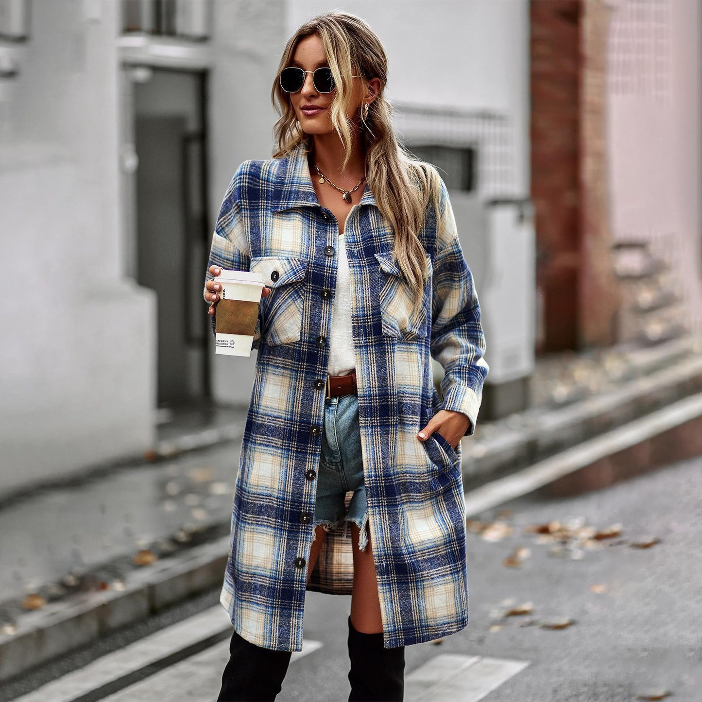 Temperament Leisure Long Plaid Tunic Cardigan Coat – Cozy Chic Fall & Winter Outerwear - Knack'd Up