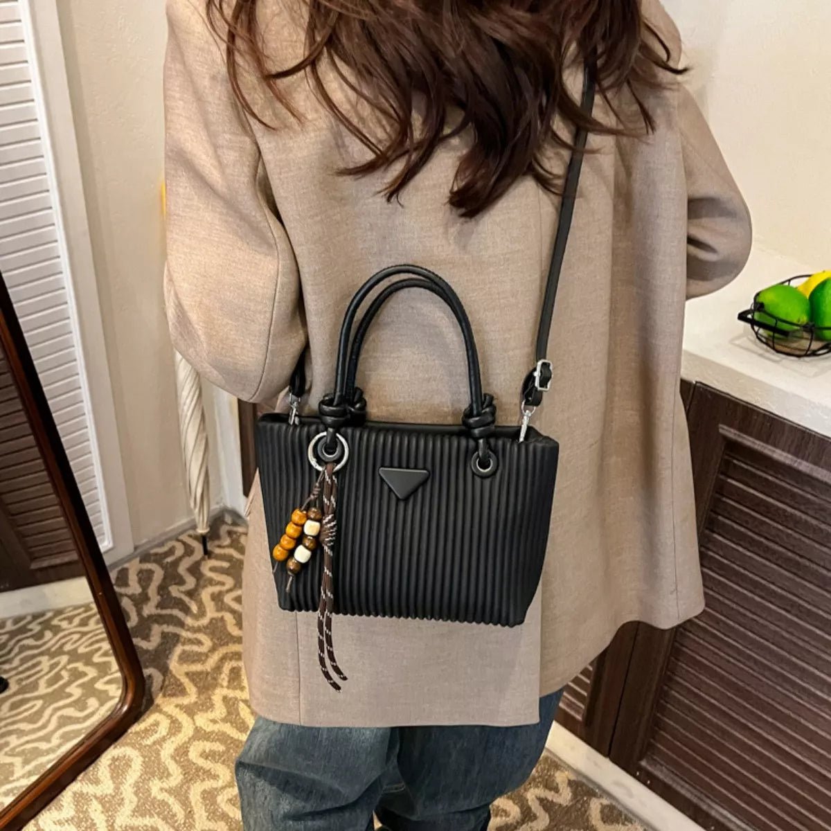 Textured Crossbody Bag with Top Handle - Knack'd Up